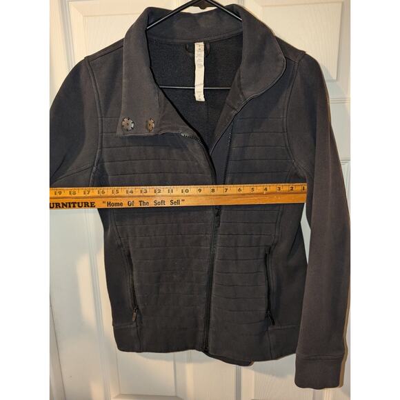 Lululemon Athletica Womens 4 Black Ribbed Jacket Asymmetrical Zip Cowl Collar - Picture 5 of 13